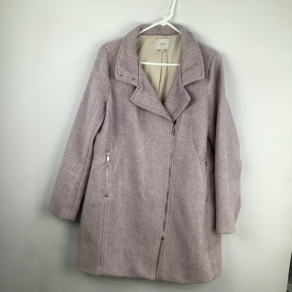 LOFT Women's Lavender‎ Herringbone Wool Blend Pea Coat size M (Medium)